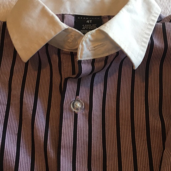 Sean John boys purple & white striped button up collared s dress shirt - Picture 3 of 5